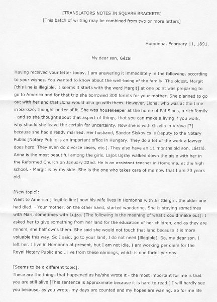 1891letter1of3.jpg - 1891 Letters from Charles Kaiser's family members in Hungary. pg 1 of 3