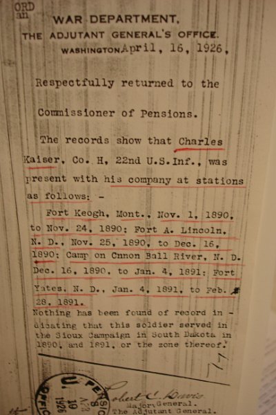 Tara709.JPG - 1926 War Department record of Charles Kaiser army service.