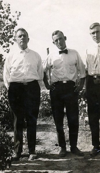 image019a.jpg - 1922. "Freddy's funeral in 1922, are, L to R, Charles Kaiser (Freddy's father) and two of Charles', Walter (""Kid"") Kaiser and Emil (""Doc"") Kaiser. "