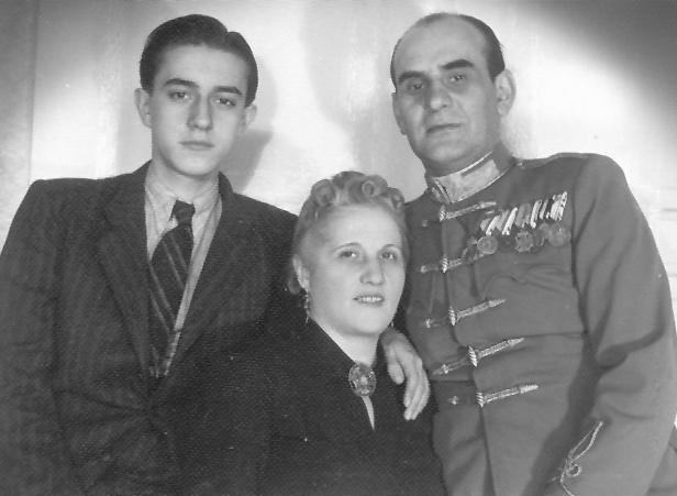 margitfamily.jpg - 1930. Margit (center) with her son, Denes, and general husband. Hungary. Margit was Grandfather Kaiser's niece (daughter of Charles Kaiser's sister, Gizella.)