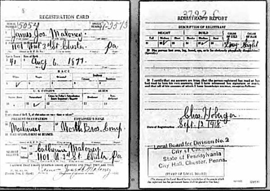 1918_JamesJMaloneyDraftcard.jpg - 1918 draft notice for James Joseph Maloney. Note date of birth appears to be Aug 6, 1877. His acutal birthdate is Aug. 10, 1877.