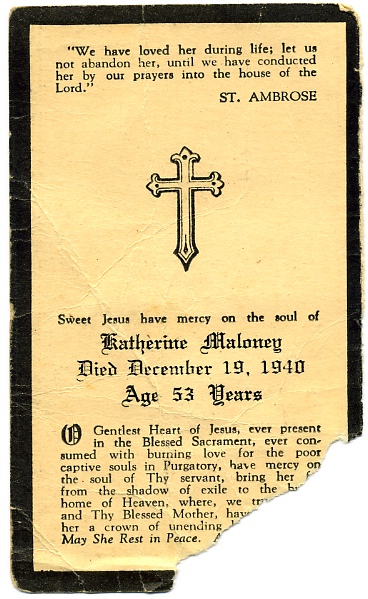 1940prints010.jpg - 1940. Memorial card for Katherine Thomas Maloney.