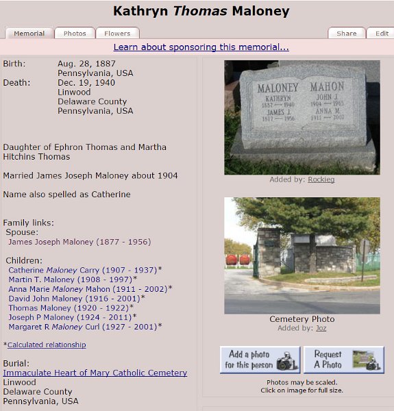 KathrynThomasMaloney.jpg - 1940 Kathryn Thomas Maloney (1887-1940), Linwood, PA.