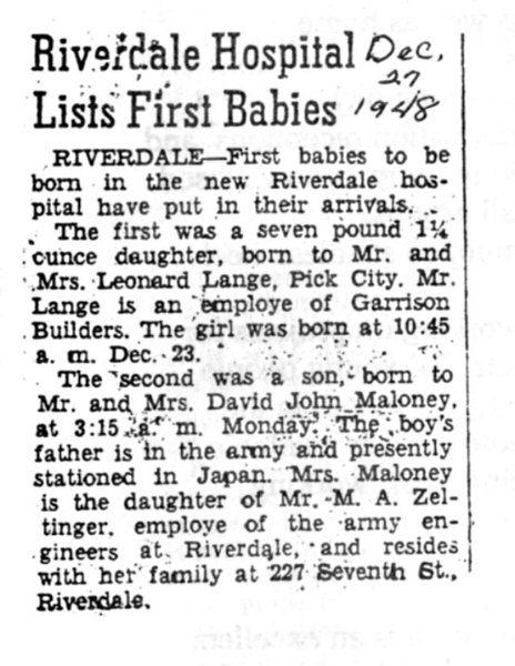 z003.jpg - David J Maloney Jr first boy child born in Riverdale, ND hospital.