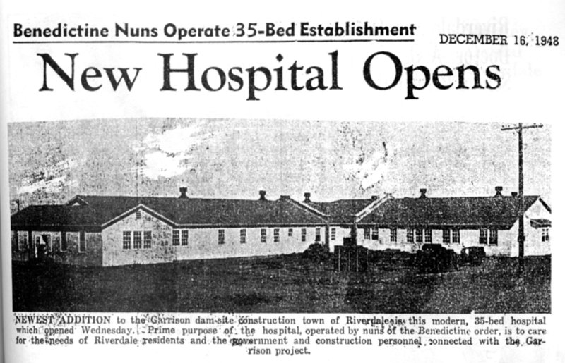 z004.jpg - New hospital for Riverdale, ND opened Dec. 16, 1948. David J Maloney Jr first boy child born here 11 days after hospital opened. Hospital no longer standing. Location is now a dumping site for recreational vehicles' effluent!