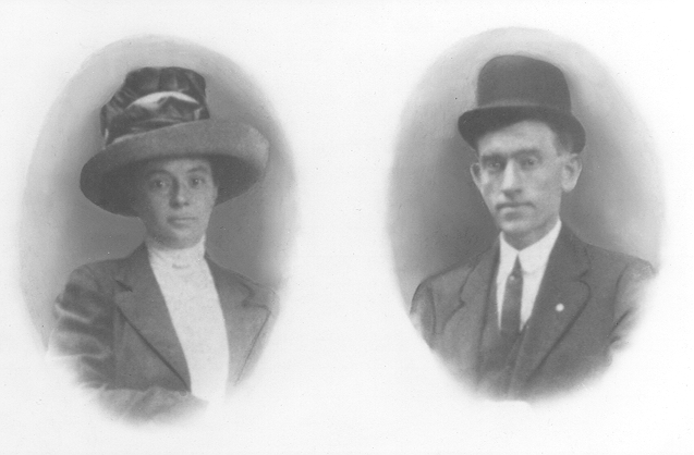 1910prints002.jpg - 1910. "Kathryn and James J. Maloney, Sr., parents of David J. Maloney, Sr. C. 1910 at Coney Island, NY. Their son, James, 1 year old, was sitting in the middle but removed by the photographer.Dave's Uncle Joe Maloney stated: ""My Mother Died in December 19, 1940; she was 53.  My Father died in 1956 at age 79.  My mother died of complications of Asthma, my father of euremiac poisoning.  In my father’s favor, he was never out of work, even during the depression we had food on the table.  He owned one car as far as I have learned and that was a Maxwell, which could not go up the hills forward.  I am told it had to go up backwards.  He walked to work in all kinds of weather.  He could walk anywhere.  Since I was the next to the youngest, I came on the scene late.  There were 6 Siblings ahead of me and my sister Margaret.   My mother’s name is spelt, Kathryn.  Her maiden name was Thomas.  She had a full sister, Sally and Brother David, and two half sisters, Margaret and Carry. I understand Aunt Margaret walked into the Schuylkill river.  My father had one full sister Nora and a half sister Ann and half brother Ed.  I never knew Ed though he lived close by and had 11 kids as far as I know. Your mom may have some items related to the date of death of my parents from your father.  I will in the future research through our church in Linwood and come up with the answer. """