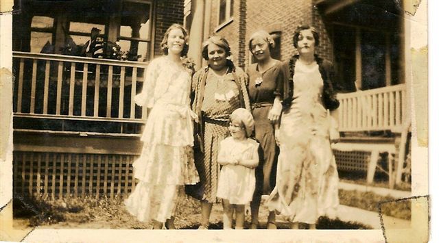 1931prints003.jpg - The attached picture was taken in the early 30's at 1448 Summit St. Linwood, PA  Included in the picture are L to R, Your Great Aunt Margaret, your grandmother, your Aunt Katherine, Aunt Ann, and in the front your Aunt Margaret.  Your Great Aunt Margaret was your grandmother's half sister.  I don't believe I have ever heard her last name.  I believe she committed suicide by drowning in the Schukille river near Philly. She had no children to my knowledge. - Uncle Joe Maloney. (repaired)