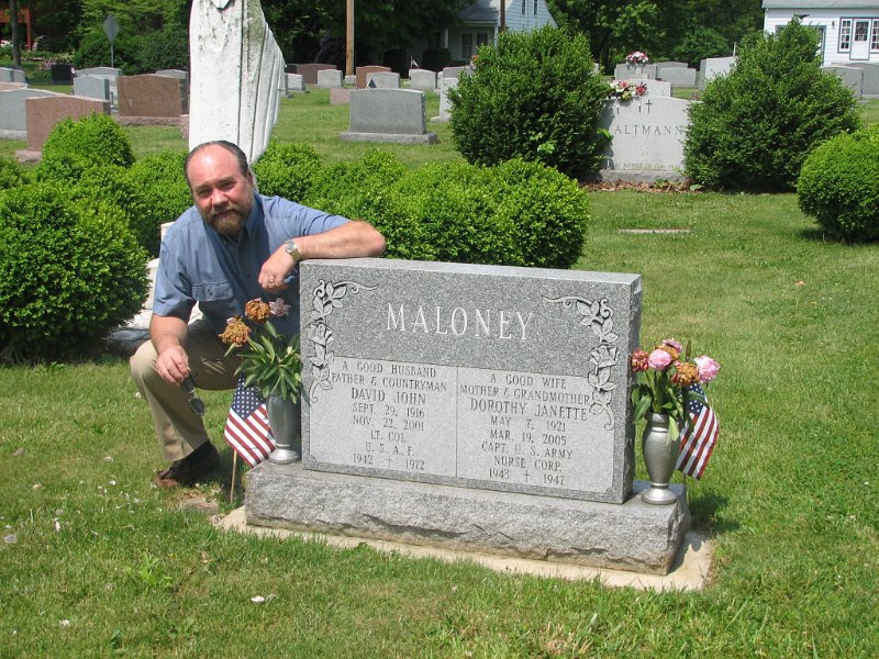 2008DavidJMaloneyJr_atParentsGravesite.JPG - 2008 David J. Maloney, Jr. at gravesite of his parents, David John Maloney and Dorothy Janette Maloney in Fairfield, PA.