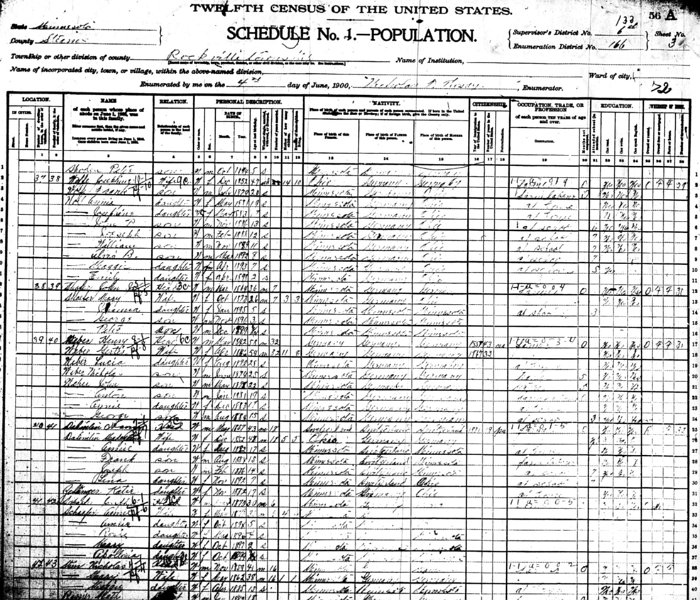 1900MNcensus_3.jpg - 1900 Lake Henry Township, Stearns County, MN census listing Egnatz (Ignatius) and Katie Zeltinger family.