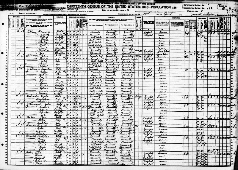 1910_census.jpg - 1910 Roosevelt Township (formerly Ward Township), Renville County, ND census listing Ignatius and Katherine Zeltinger family.