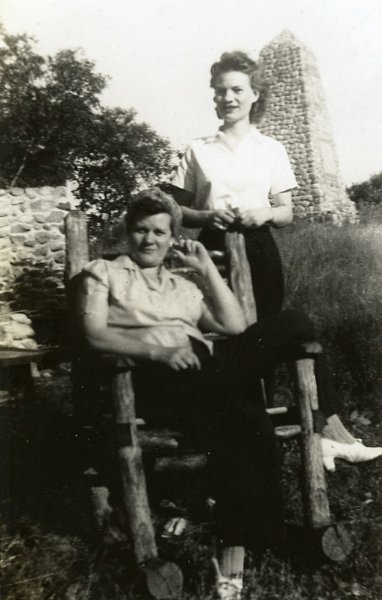 1941prints001.jpg - 1941. Tanta and Toots near unknown stone monument