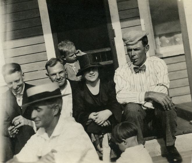 zeltinger018.jpg - "Left to Right: Leslie Anderson (bus(sp?) Hess's Bro.), Mr. Shearer, Matt Zeltinger, Laura Zeltinger, Mr. A Hanlon, Brother and Gerald can be seen in the Picture."