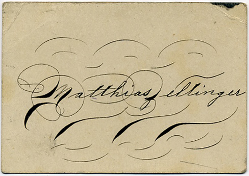 zeltinger014.jpg - Here is an example of Spencerian script done by Matthias Zeltinger. I have seen his first name spelled both as Mathias as well as Matthias. See how ornate this writing is. Here is a little something about this type of handwriting: "Named after Platt Rogers Spencer (1800-1864), Spencerian Script, a uniquely American form of ornamental penmanship, became an important part of business and personal life in the United States. Born near Poughkeepsie, New York, Spencer was a dynamic individual whose vision and boundless energy were responsible for ushering in a major period of economic and artistic endeavor in America. The GOLDEN AGE OF ORNAMENTAL PENMANSHIP lasted from approximately 1850 to 1925, and resulted in perhaps the most elaborate penmanship every written by the human hand."